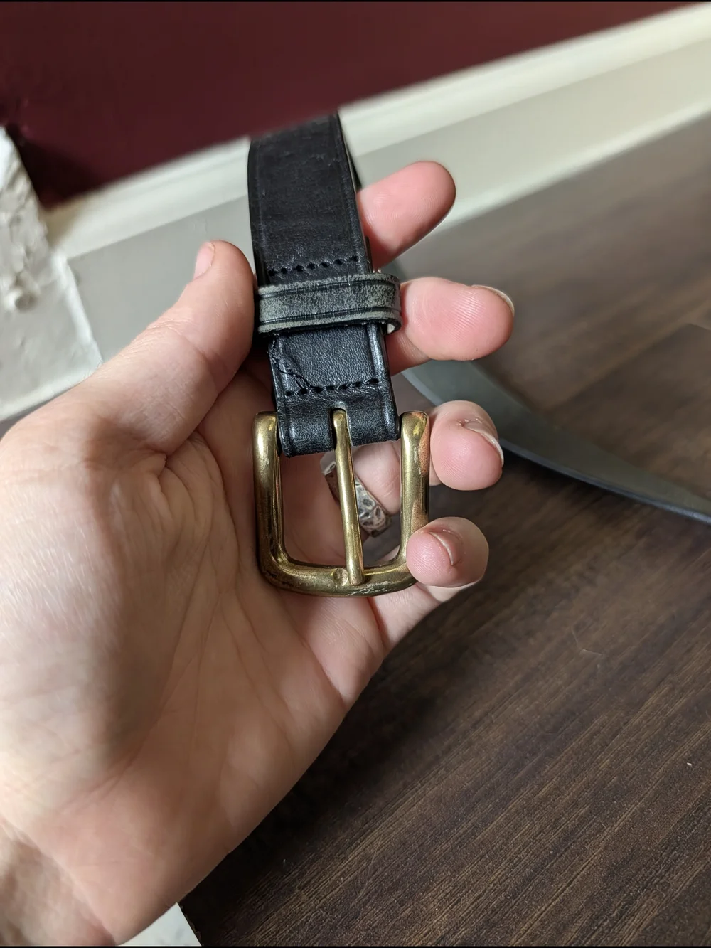 Brooks Brothers Black Leather Mens Drss Belt with Brass-Tone Buckle 30